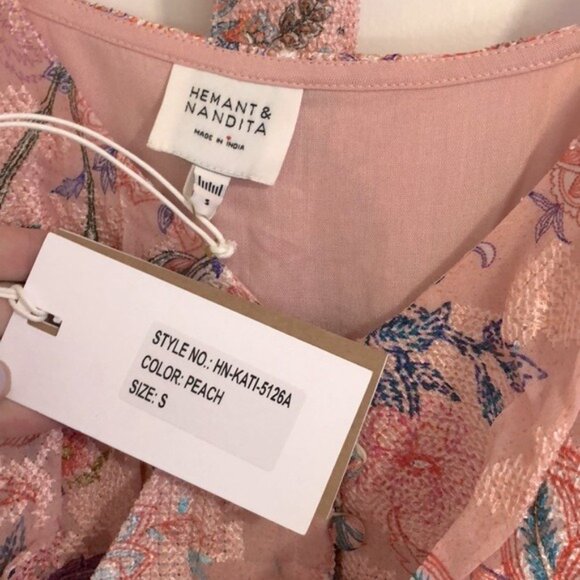 New HEMANT AND NANDITA Kati Tiered Mini Dress in Peach floral pink summer - Picture 3 of 8